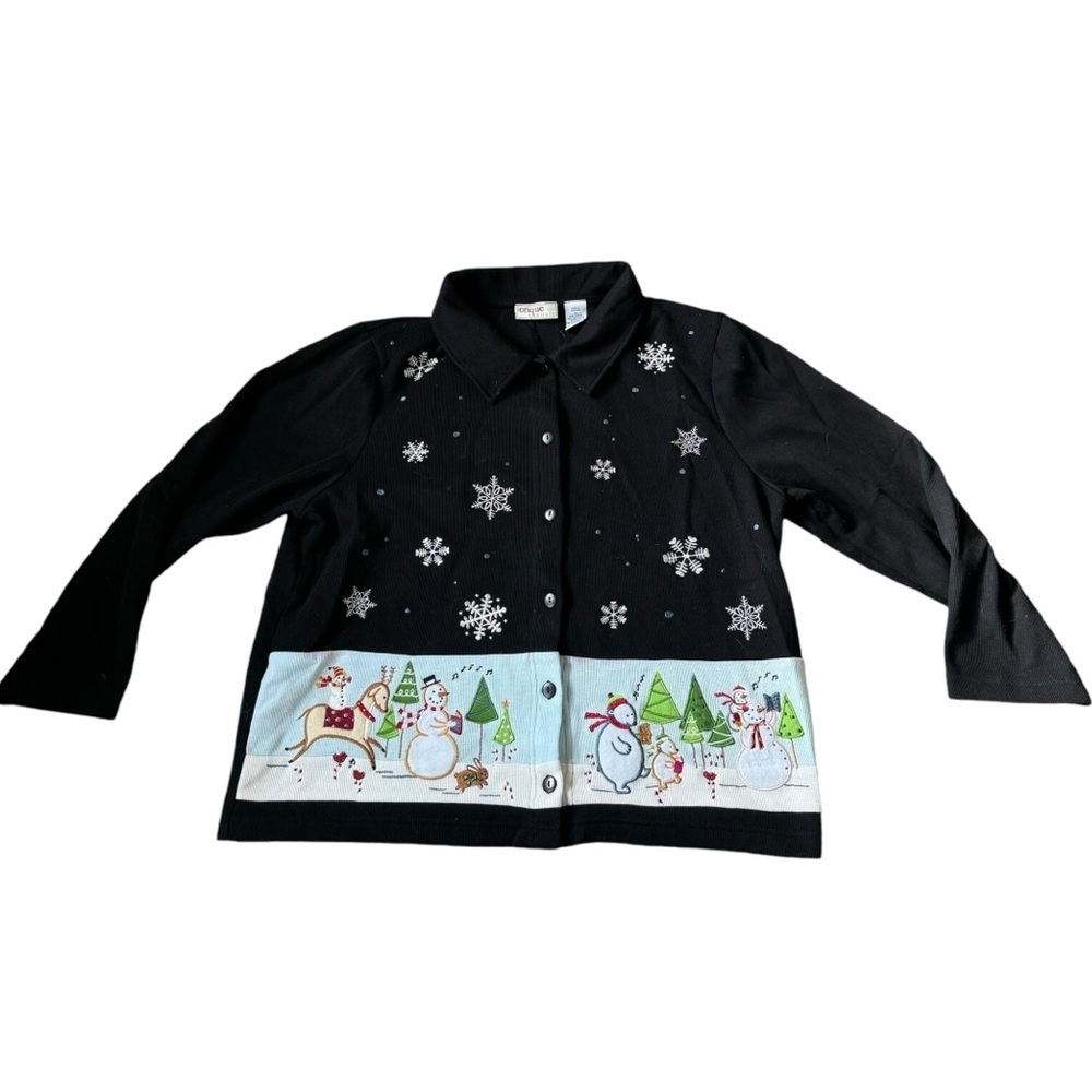 Onque Casuals Christmas Snowman Collared Cardigan